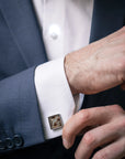 Square Cufflinks with Black Speckled Leather