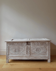 Lime Washed Carved Oak Blanket Box