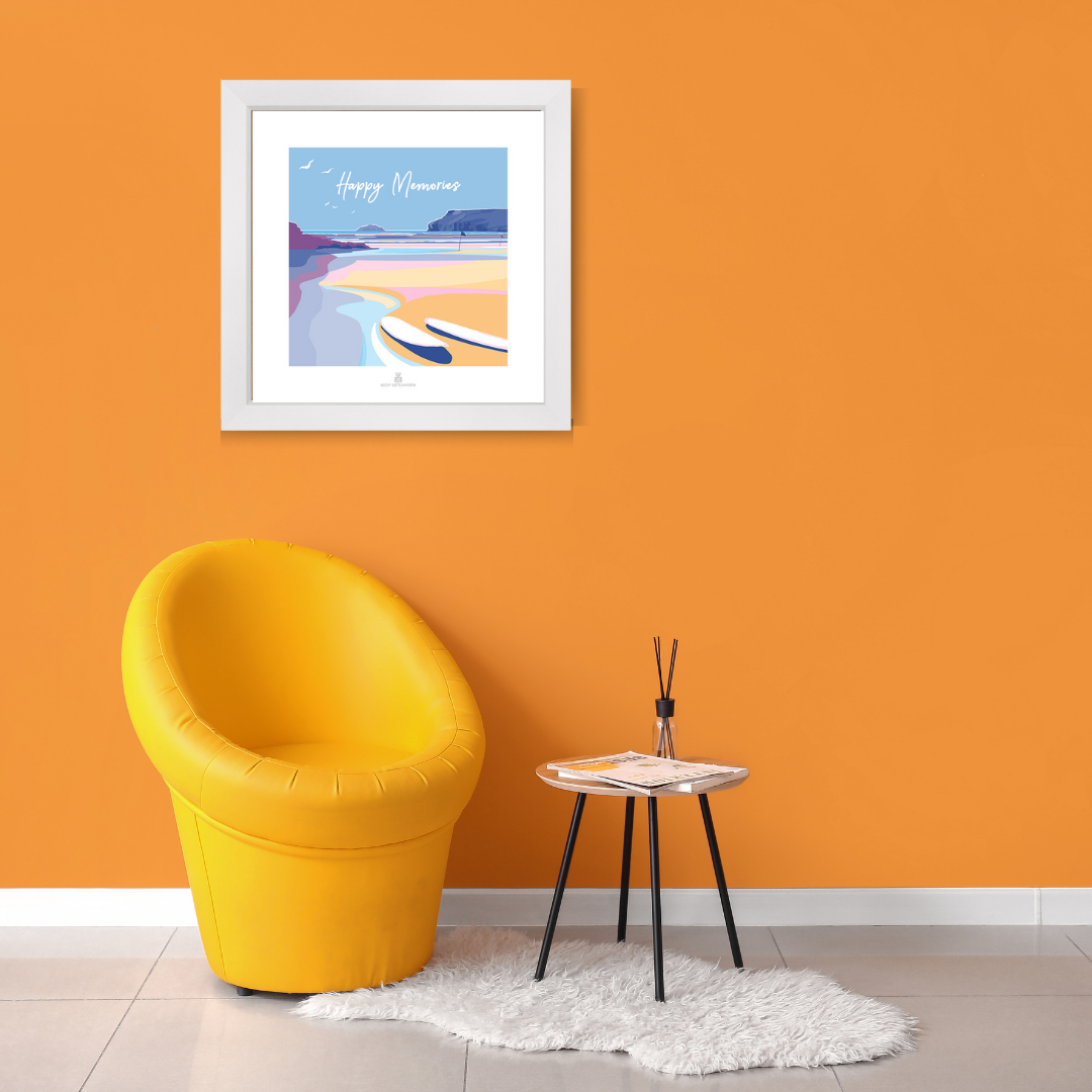 Happy Memories Seaside Quote Art Print 40x40cm