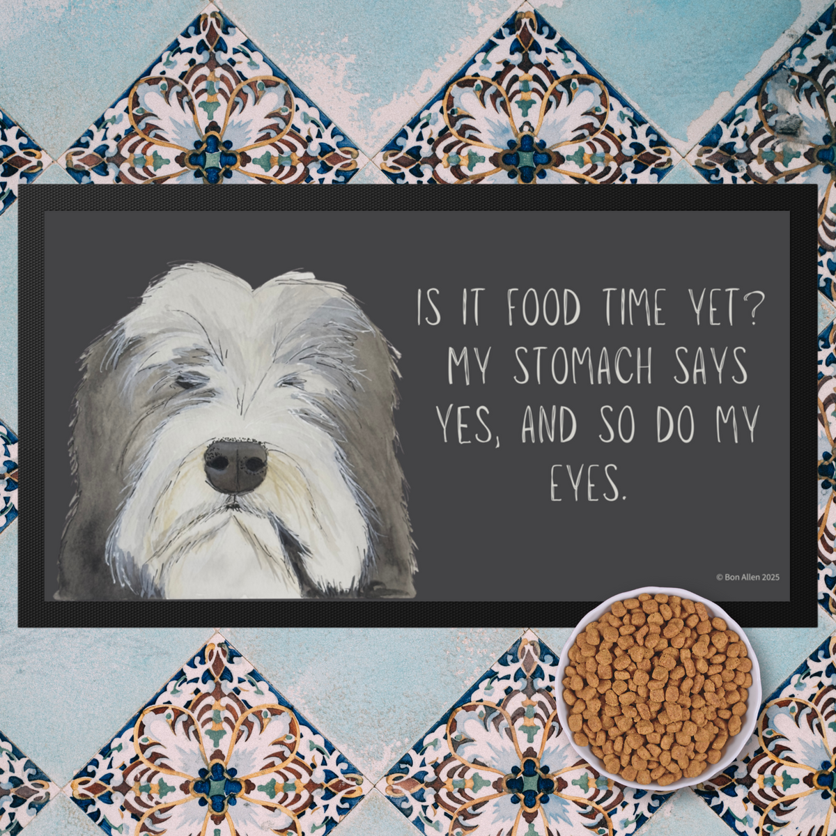Bearded Collie Pet Bowl Mat – The 'Is It Food Time Yet?' Edition!