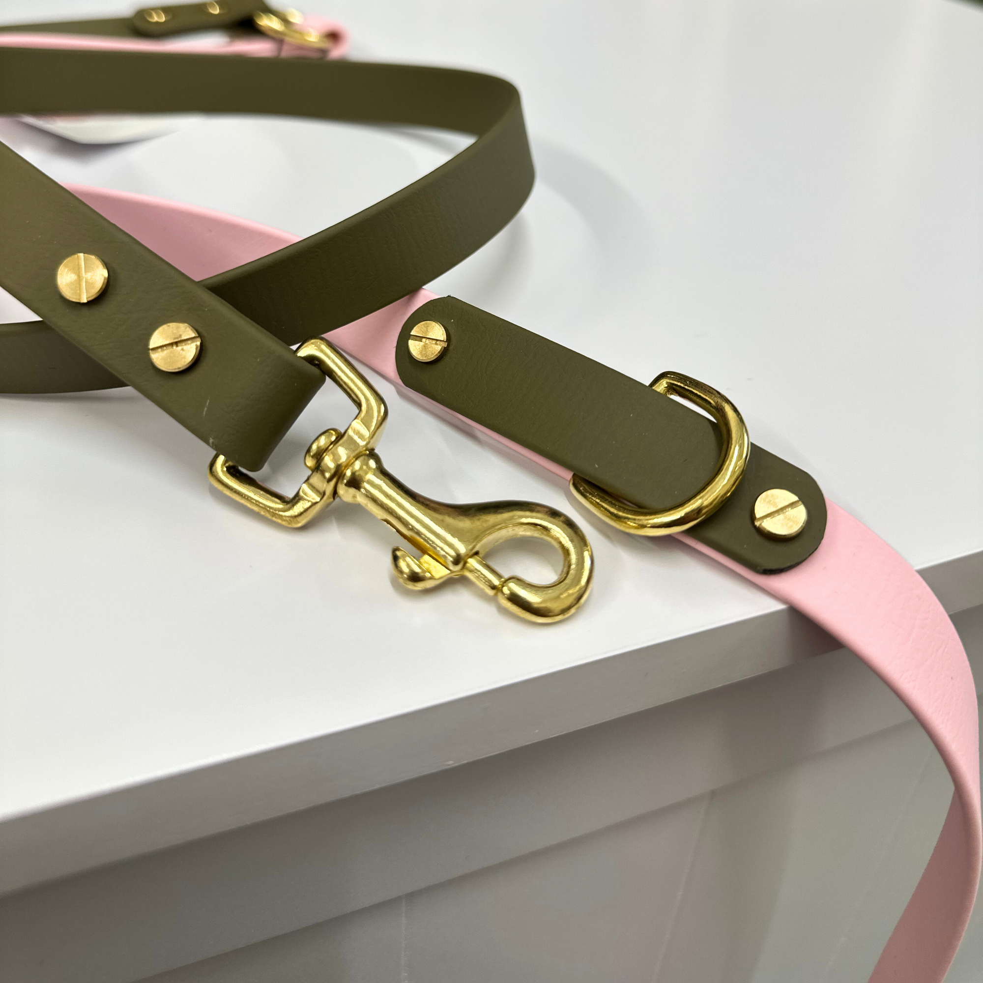 Petra Multiway Dog Lead in Olive &amp; Pastel Pink