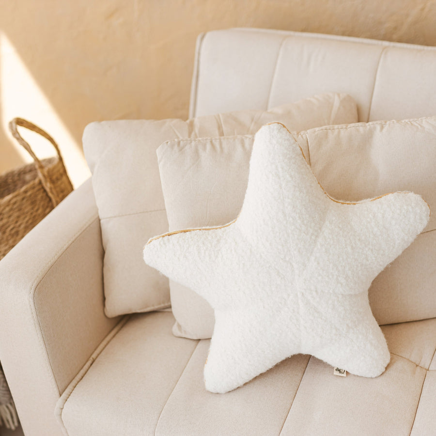 Luxury Ecru Boucle Throw Pillows for Sofa and Bed, Soft Chunky Knit, Scandinavian Style Home Decor, Premium Polyester Nursery Cushion by Minicamp at brixbailey.com