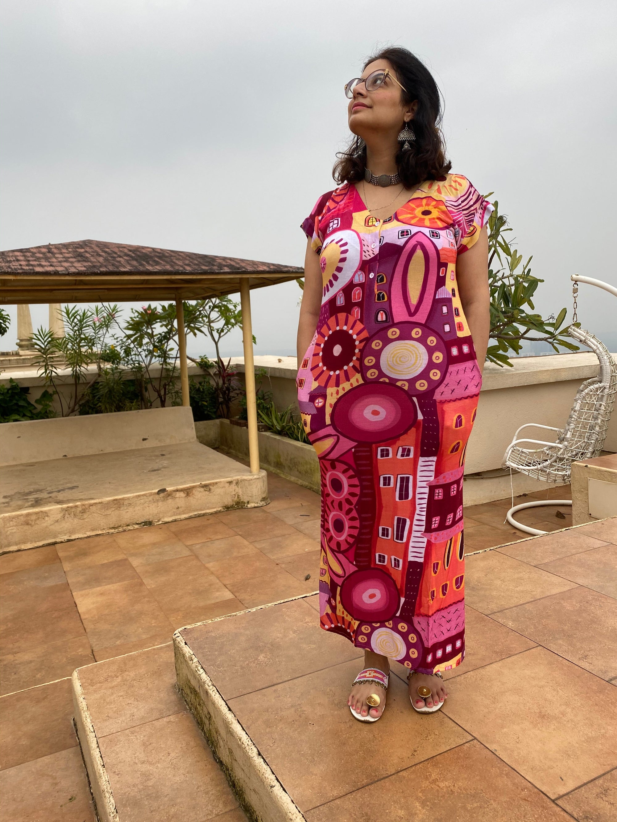 Plum Summer in the City "My Mojo" Lounge Dress | Soft Jersey Knit Organic Cotton | Oversized House Dress-1