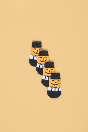 Premium non-slip dog socks, paw protectors for clean dry paws, pack of 3 with pumpkin sneakers love heart designs by Body and I at brixbailey.com