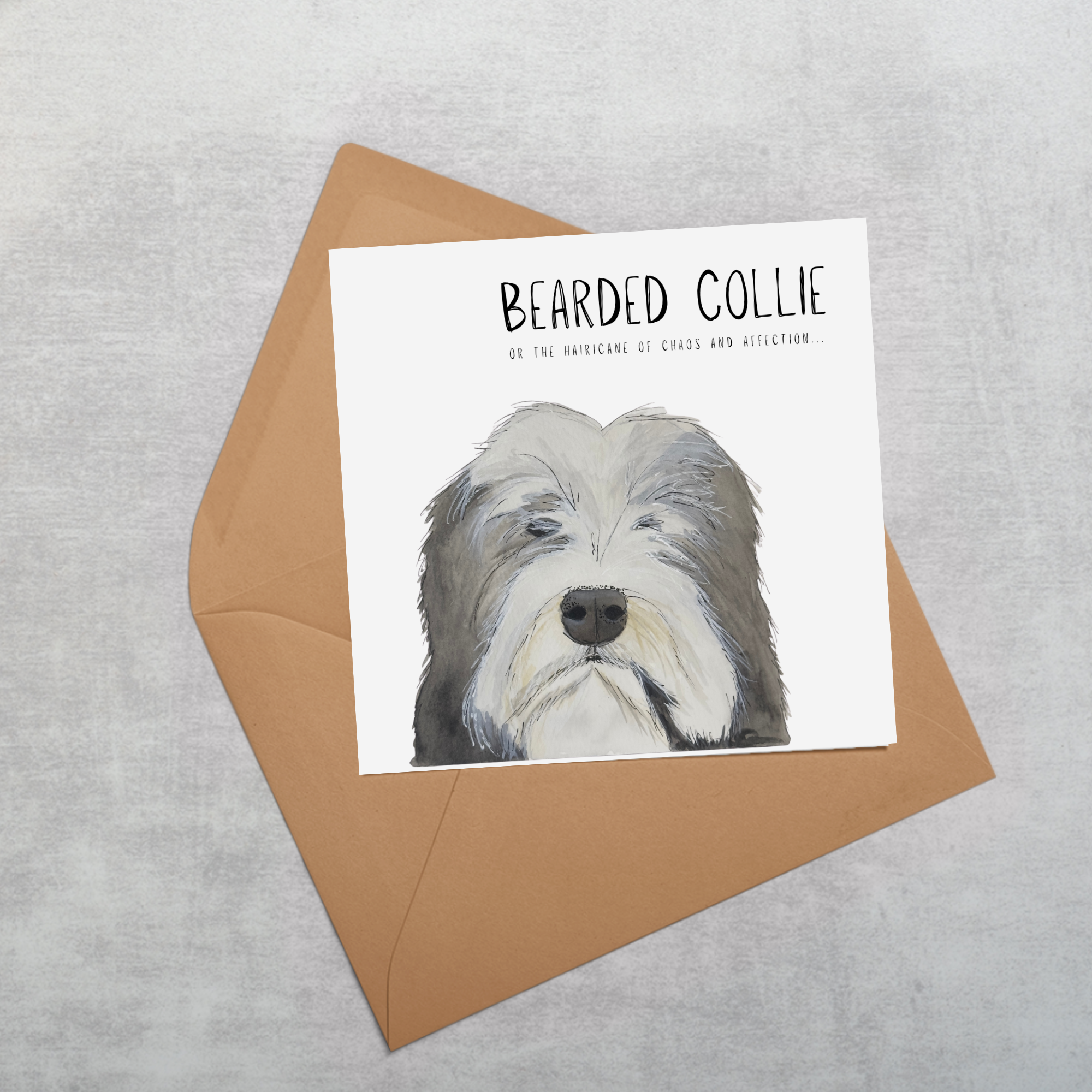 Hairy Wishes &amp; Tailspins: Bearded Collie Greeting Card