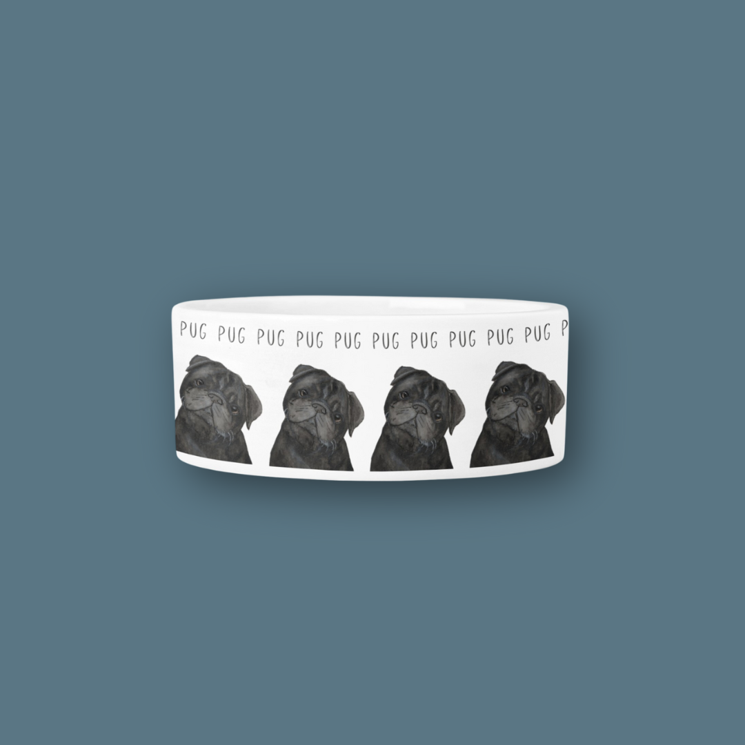 Black Pug Perfection: The High-End Ceramic Dog Bowl for Snorty Royals!