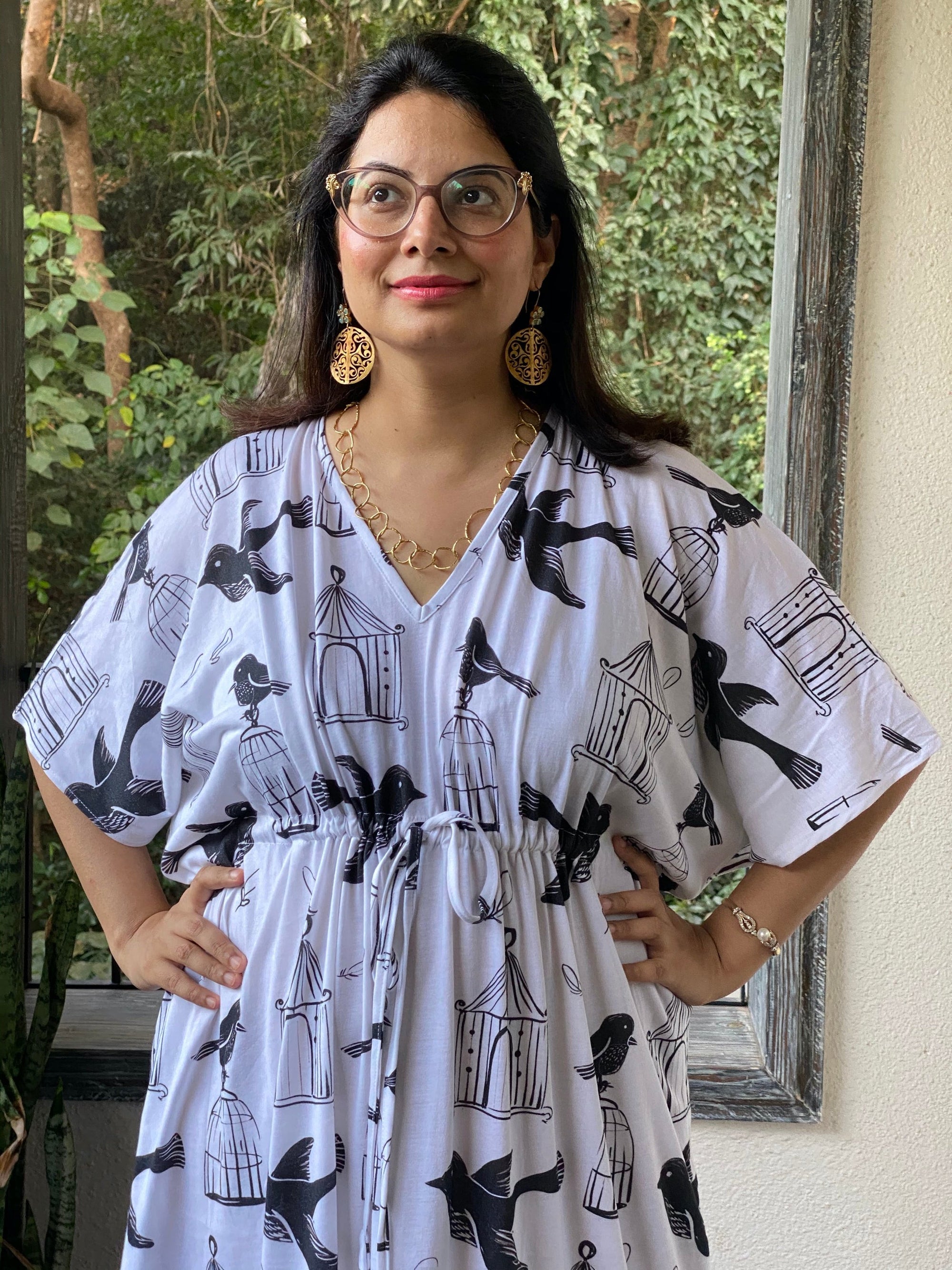 White Free Thinker "Timeless" Style Caftan | Soft Jersey Knit Organic Cotton | Perfect Loungewear House Dress-1