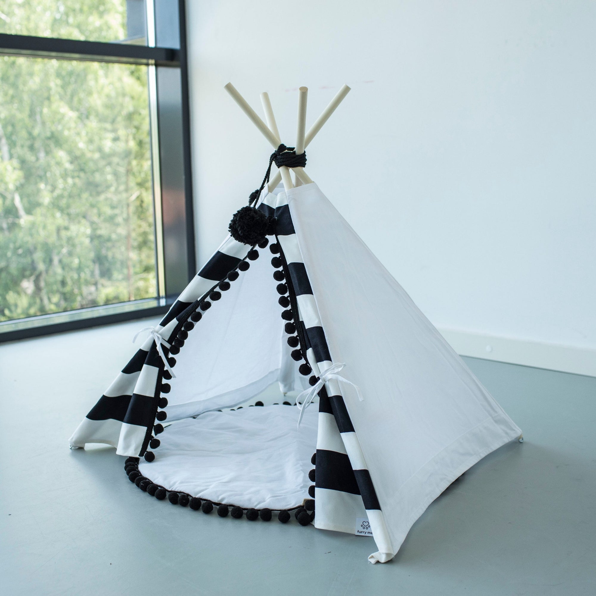 MINICAMP Black & White Striped Teepee for Pets - Cozy Hideaway for Cats, Dogs & Rabbits by Minicamp at brixbailey.com