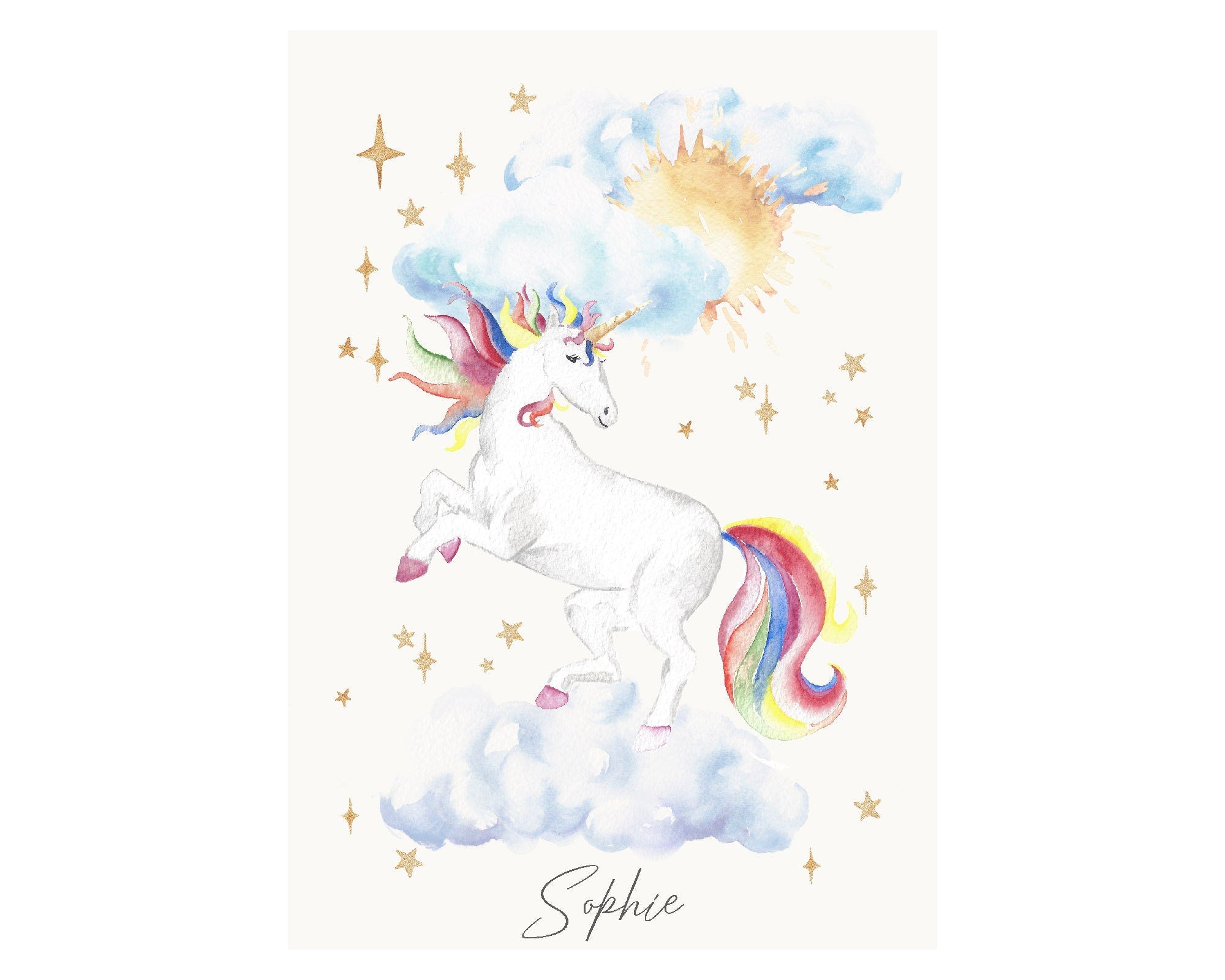 Personalised Watercolour Unicorn Print