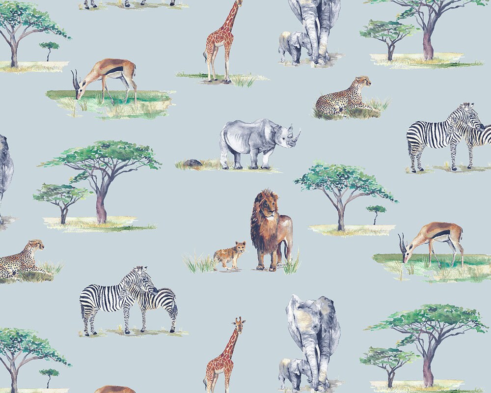 Safari Animals Watercolour Wallpaper - Children's Bedroom &amp; Nursery