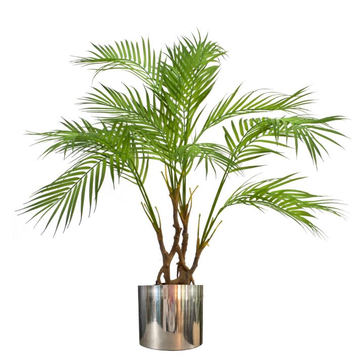 Artificial Palm Tree Areca 90cm Silver Planter Trees-0