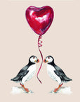Puffin love watercolour greetings card