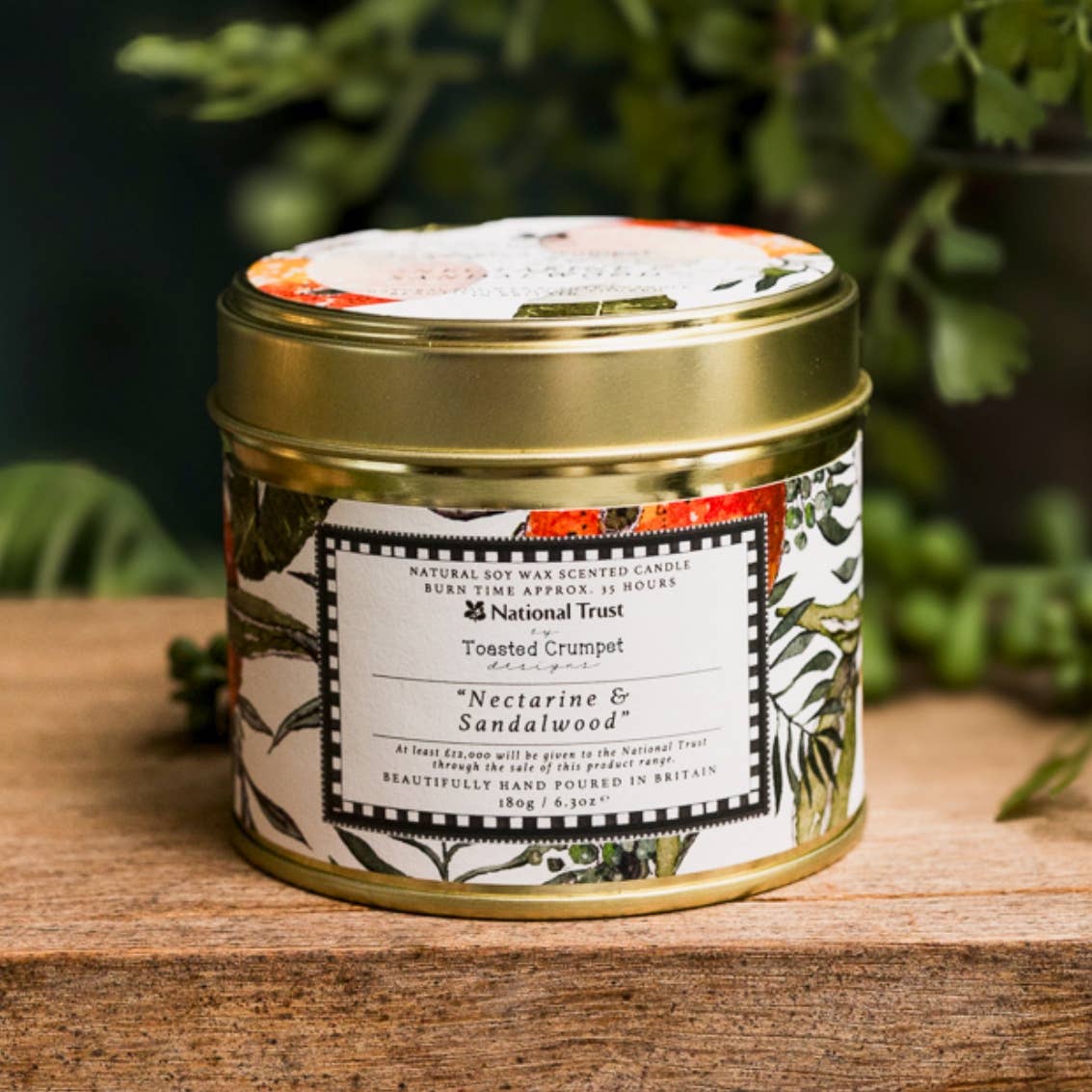 Nectarine &amp; Sandalwood Candle in a Matt Gold Tin