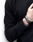 Admiral Anchor Silver and Braided Leather Bracelet - Coal Black