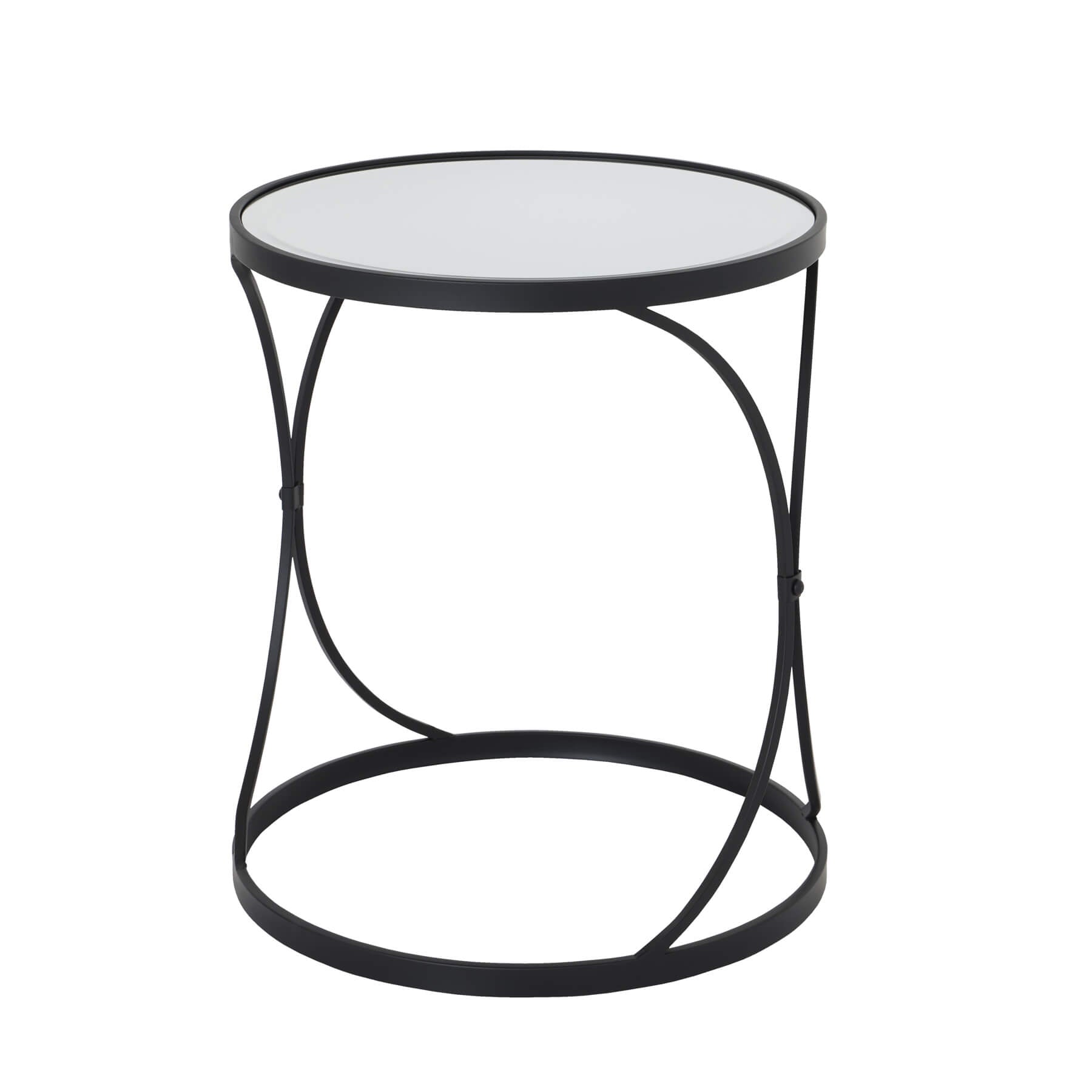 Black metal nesting side tables with mirrored glass surfaces, modern decor accent   

- **Keywords included:** black metal, nesting side tables, mirrored glass, modern decor  
- **Clear description:** Describes the tables&#39; material, design, and purpose  
- **SEO &amp; accessibility optimized:** Concise, informative, and avoids redundancy by Sostter at brixbailey.com