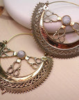 Filigree Crescent Moon Earrings with Gemstone.