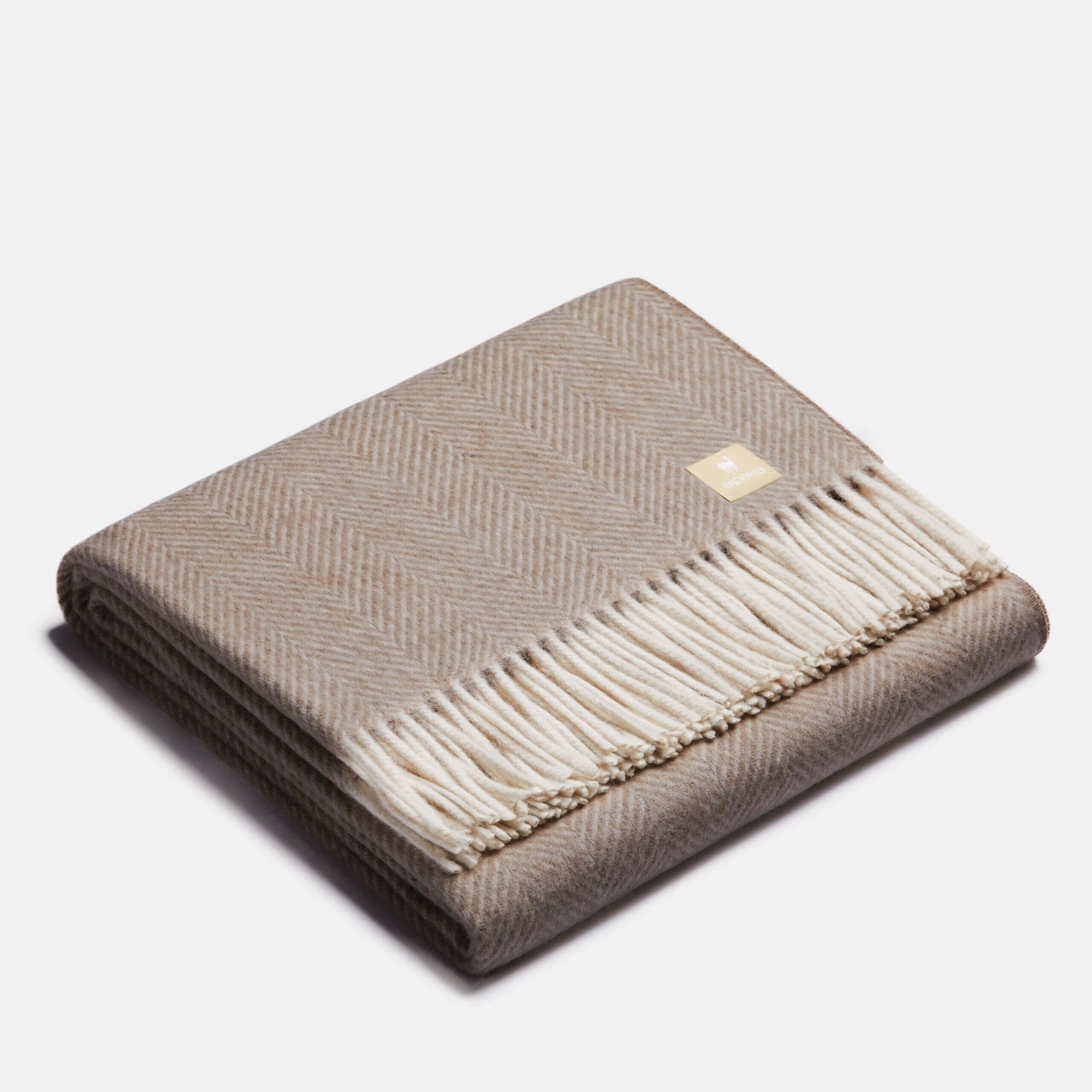Natural Alpaca Wool Throw Classic Fishbone
