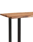 Live edge acacia wood bar table with black metal base, showcasing natural grain in modern rustic style. by RoomLondon at brixbailey.com