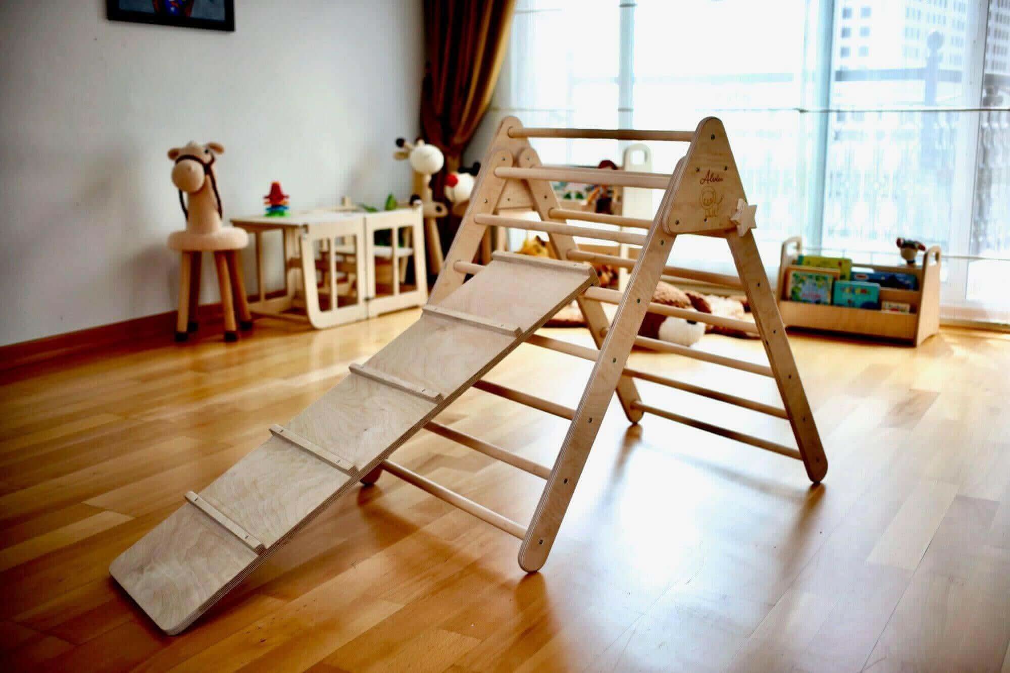 Montessori Climbing Set (3 Pieces)| Pikler Triangle, Climbing Arch & Ramp-5