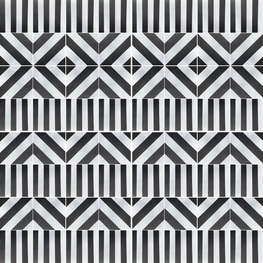 Luxury black geometric porcelain tile, premium anti-slip outdoor tile, stylish 20x20cm square tile, best-selling durable design by Maria Starling Design at brixbailey.com