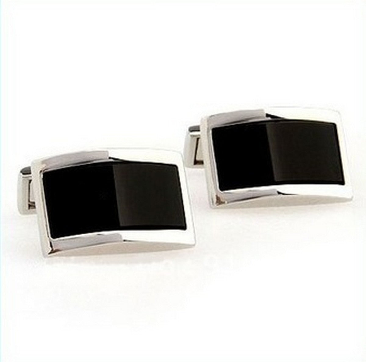 Classic rectangular silver and black cufflinks
