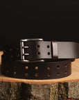 Black Double Hole Full Grain Leather Belt