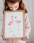 Personalised Watercolour Flamingo Art Print – Custom Nursery or Kids Room Decor, A3/A4/A5 Sizes