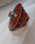 Boho Mandala Statement Rings – Handcrafted Tribal Inlay in Turquoise, Coral & Lapis.
