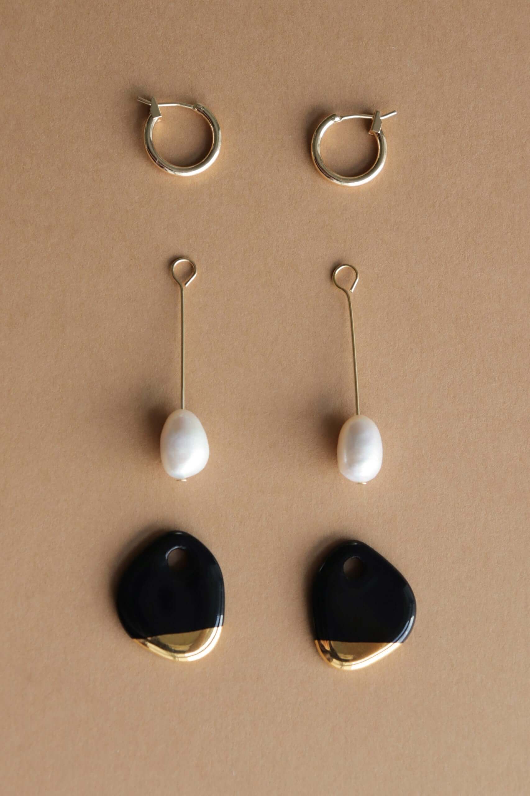 Dark Green Porcelain and Pearl Earrings