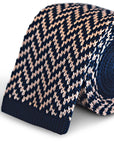 navy blue and pink herringbone knitted tie