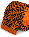 navy blue and orange herringbone knitted tie