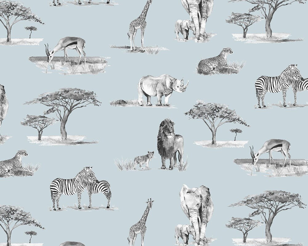 Safari Animals Watercolour Wallpaper - Children's Bedroom &amp; Nursery