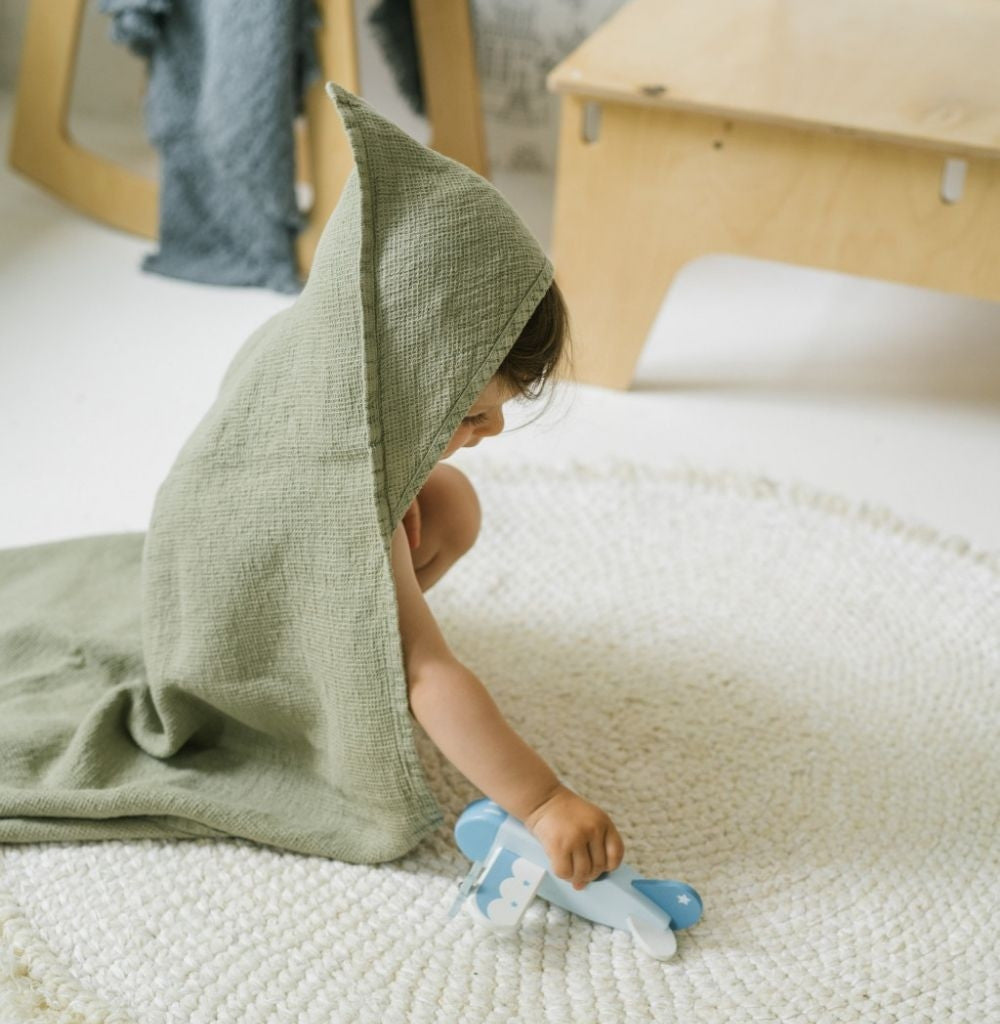 Linen Waffle Hooded Towel for Kids Sage