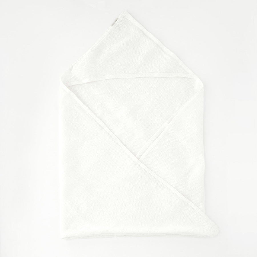 Linen Hooded Waffle Towel for Kids - White