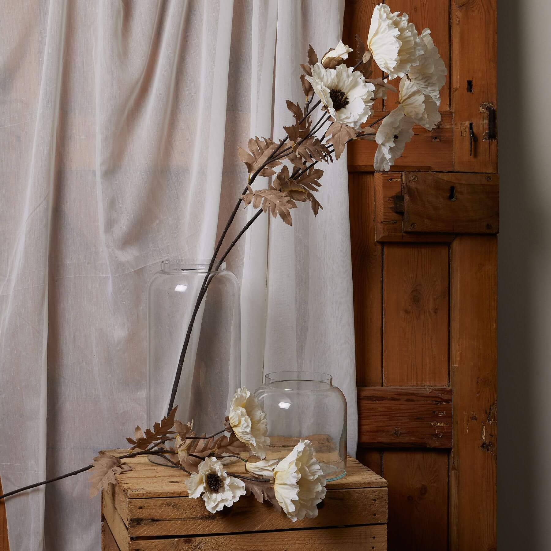 Large White Poppy Stem Floral Decor
