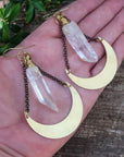 Quartz Point Earrings in Brass - Moon | Handmade by Blackbird & Sage