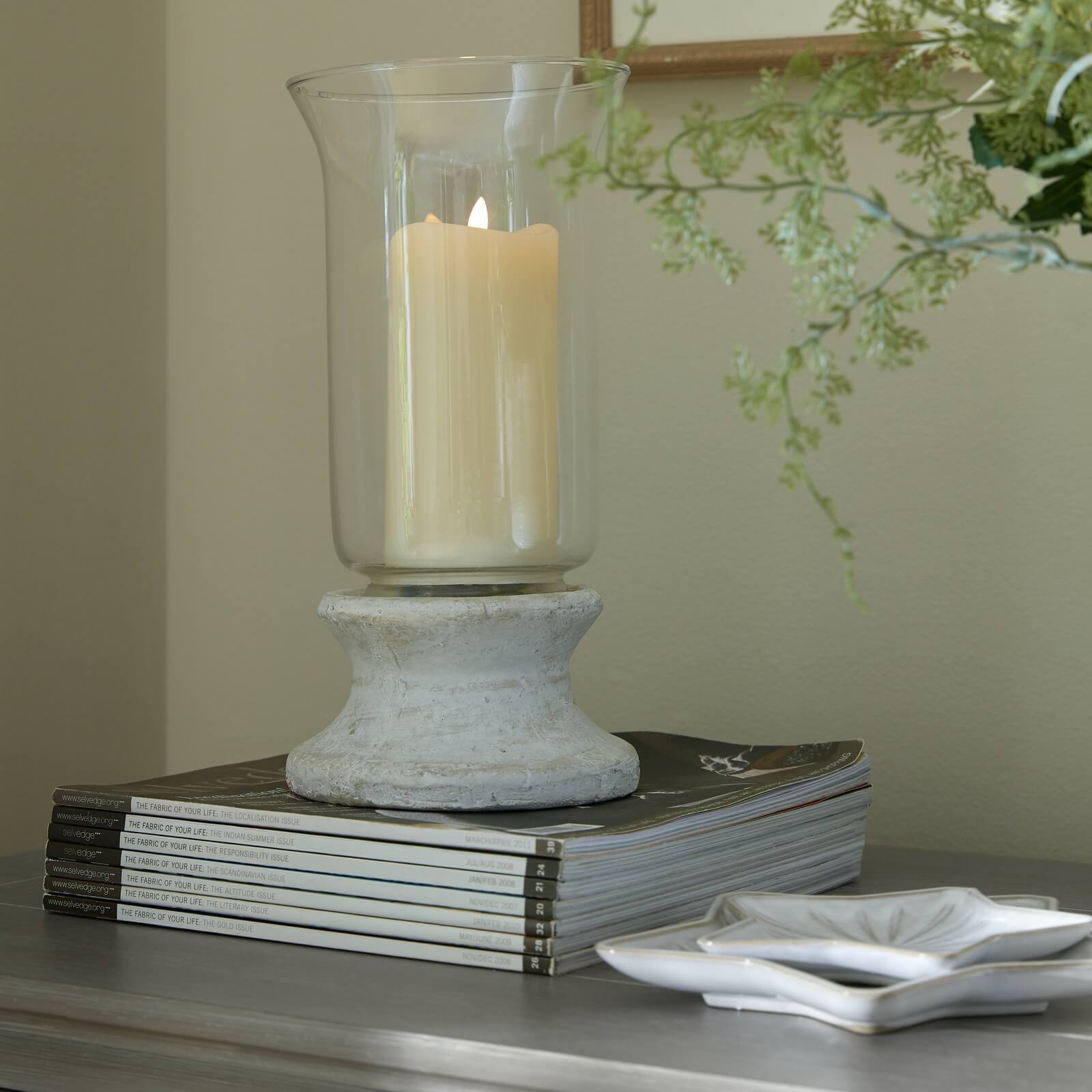 Rustic Stone and Glass Hurricane Lantern