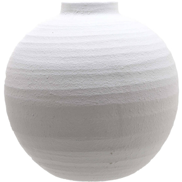 Handmade matte white ceramic vase with linear textures, modern minimalist design for floral arrangements, 36cm height. by Sostter at brixbailey.com