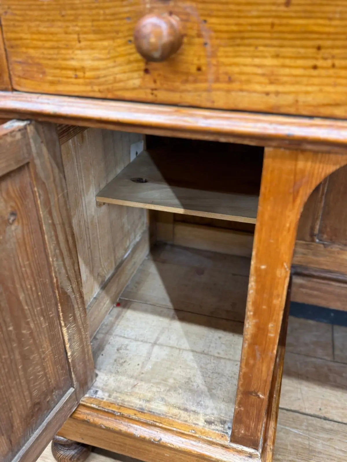 Antique Pine Pedestal Desk Dressing Table with Cupboards &amp; Drawers