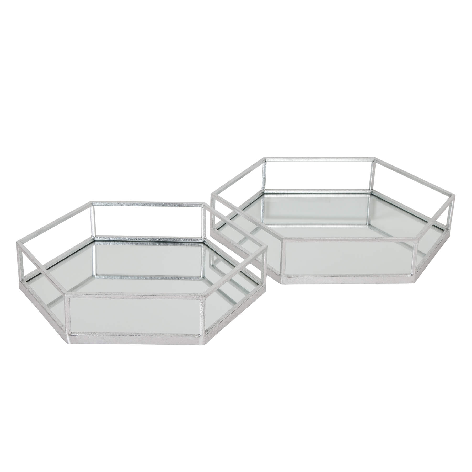 Elegant Hexagon Silver Trays - 2-Piece Set