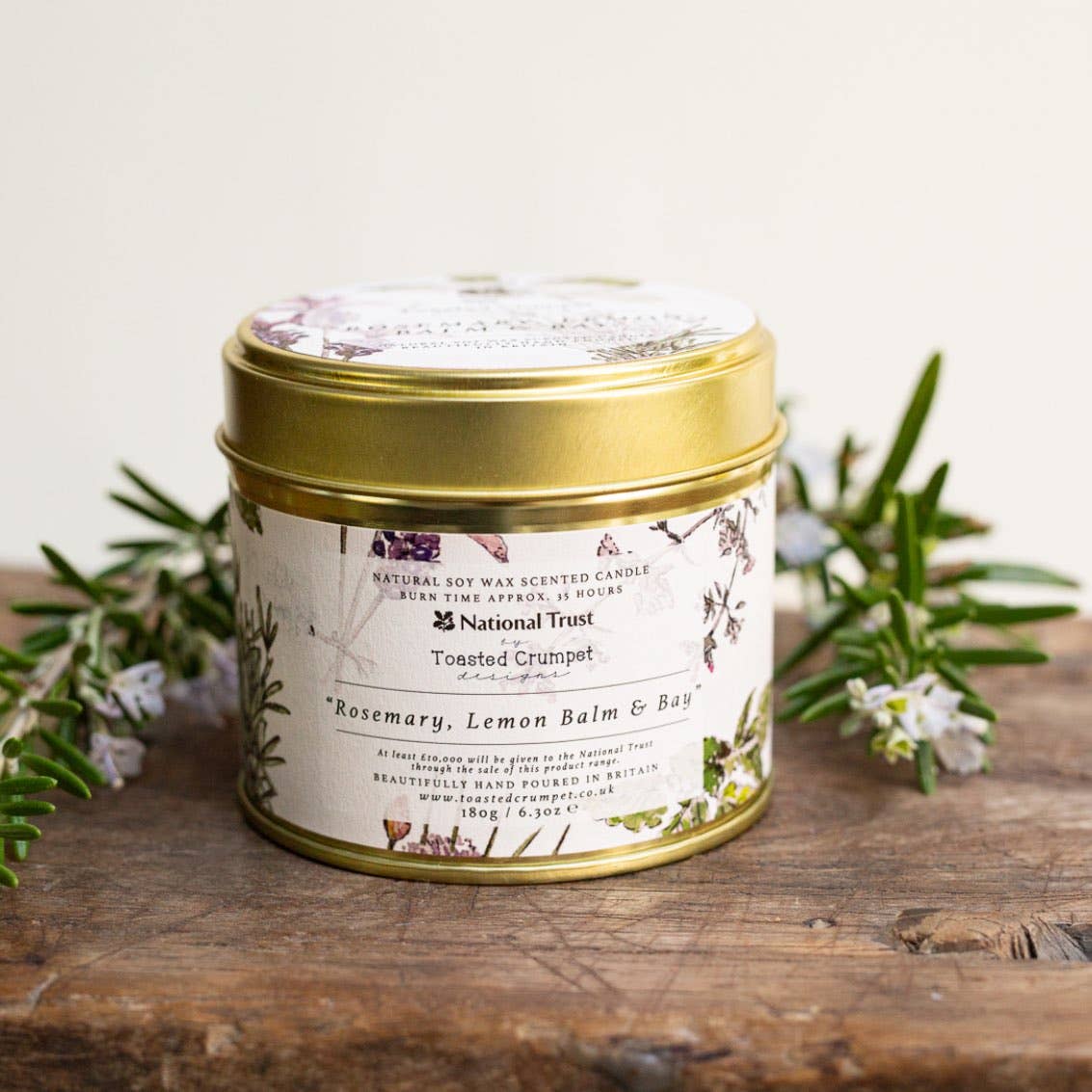 Rosemary, Lemon Balm &amp; Bay Candle in a Matt Gold Tin
