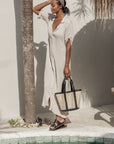 Raja Leather and Cane Carryall Bag