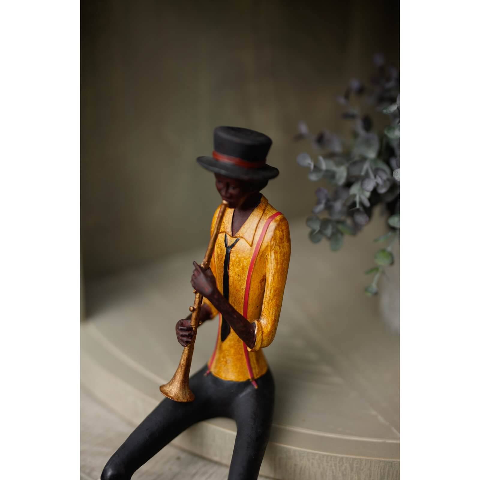 Smooth Jazz Trumpeter Statue | Elegant Sitting Musician Decor
