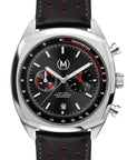 Black And Red Leather Rally Watch Strap, Silver Buckle
