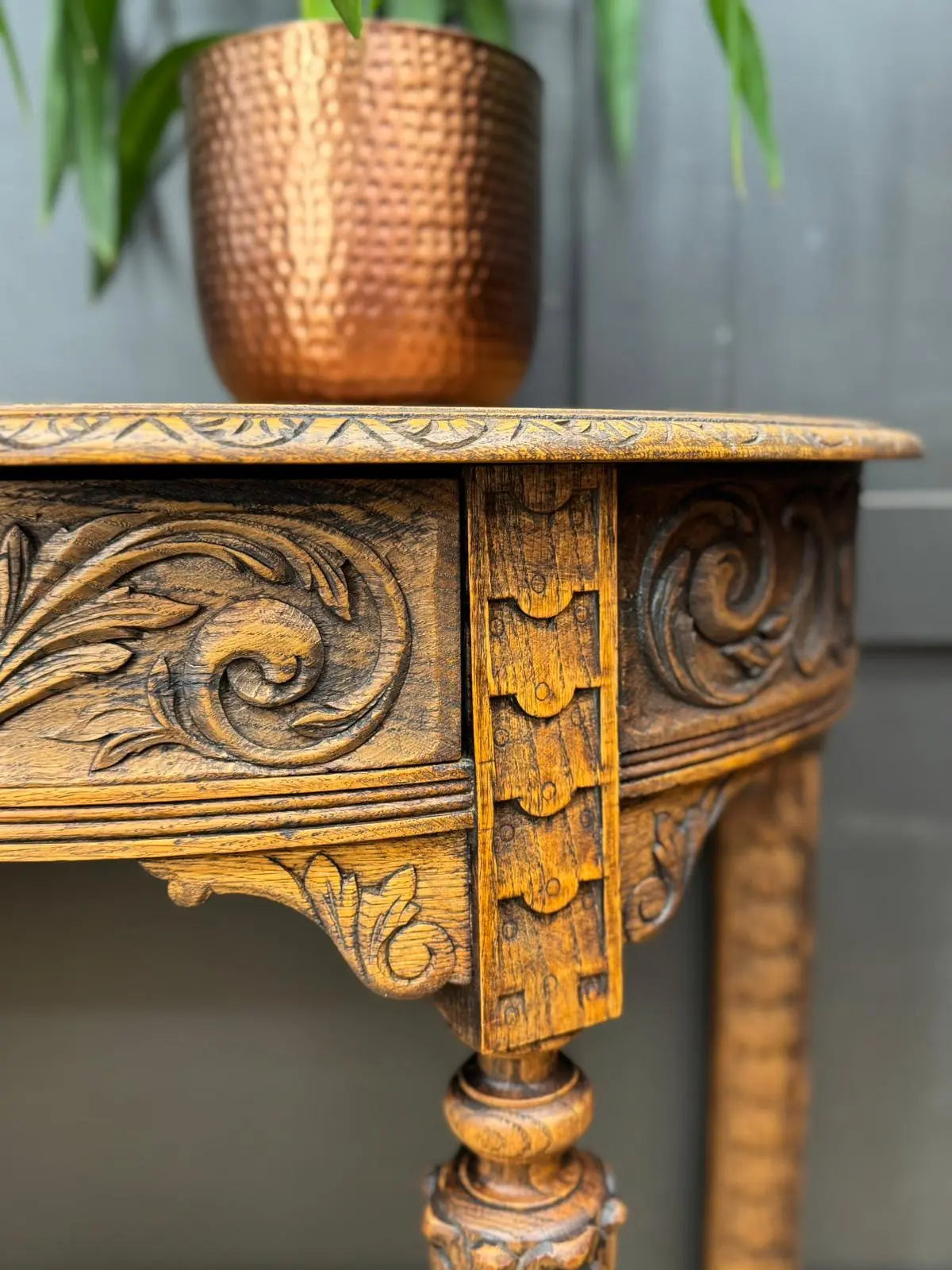Antique Carved Oak Side Table Console Table Hall Table Drawer Desk Furniture