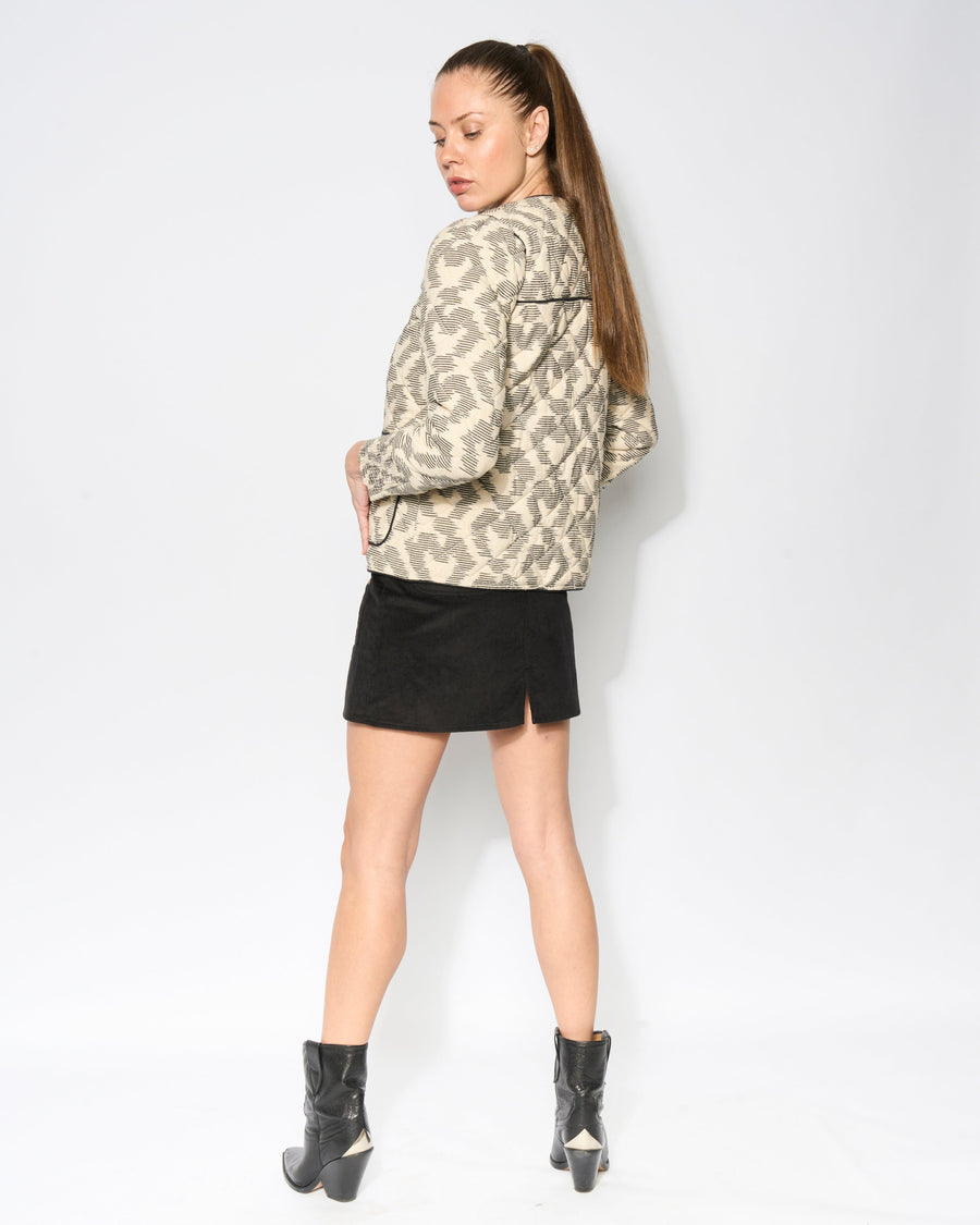 Luxury ikat quilted jacket, premium 100% cotton, stylish contrast piping, modern patch pockets, versatile wardrobe essential by GILD at brixbailey.com