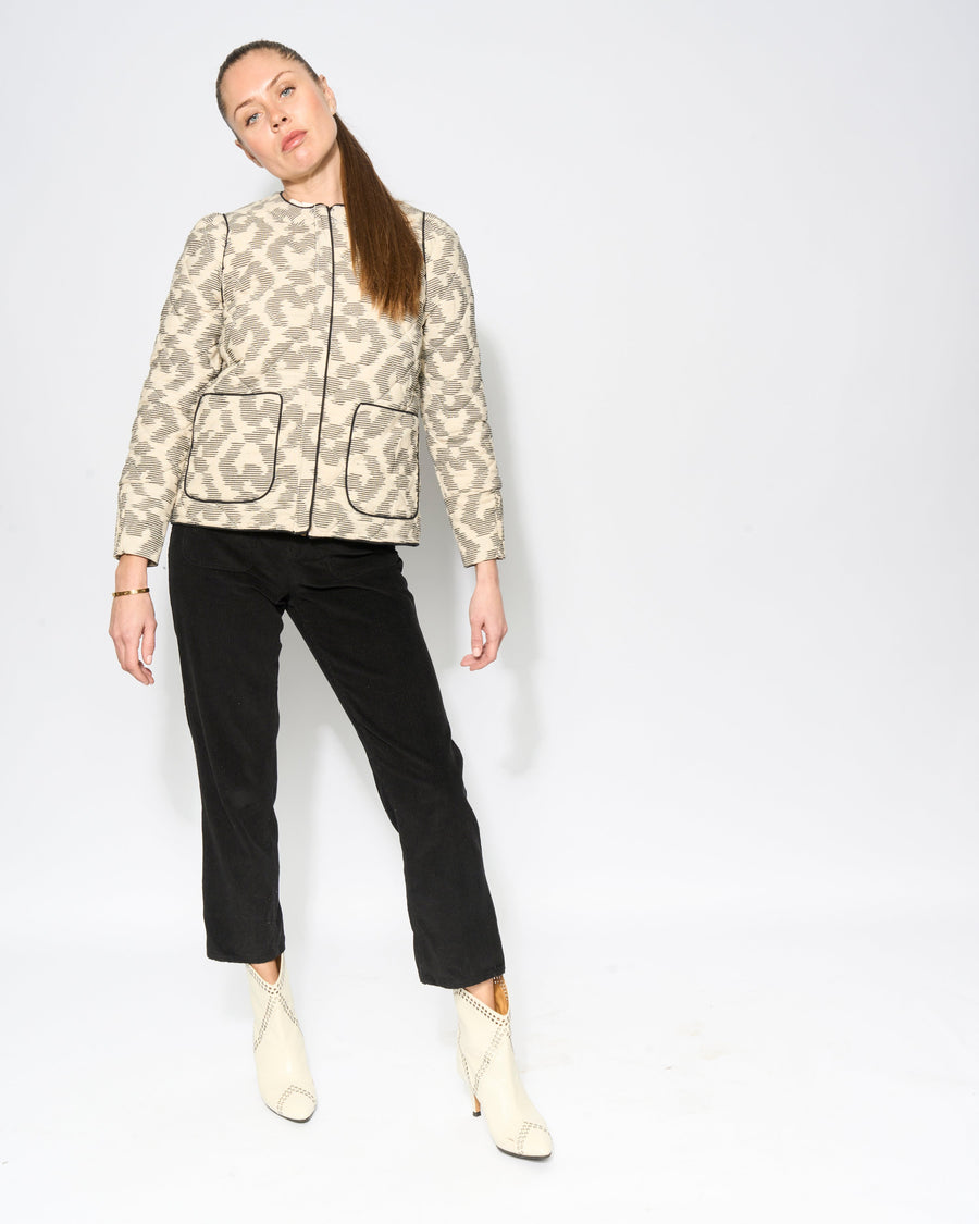 Luxury quilted ikat jacket, premium 100% cotton, stylish contrast piping, soft cozy lining, modern versatile design, best-selling wardrobe essential by GILD at brixbailey.com