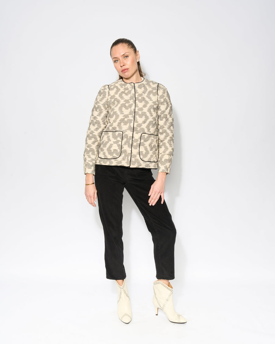Luxury quilted ikat jacket, premium 100% cotton, stylish contrast piping, versatile modern design, best-selling wardrobe essential by GILD at brixbailey.com