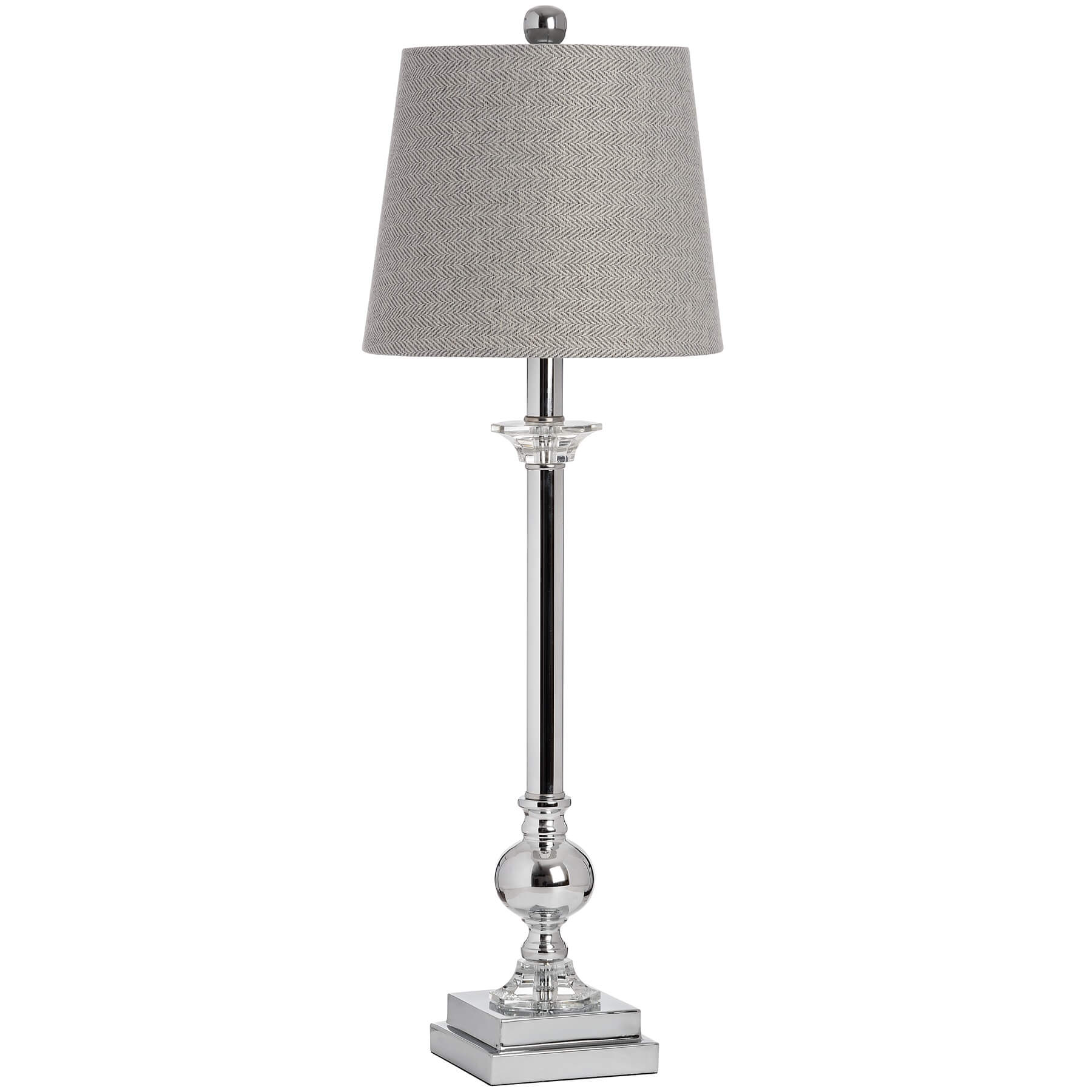 Chrome table lamp with hand-cut glass detailing and herringbone pattern, 71cm height, silver finish for modern or classic interiors by Sostter at brixbailey.com
