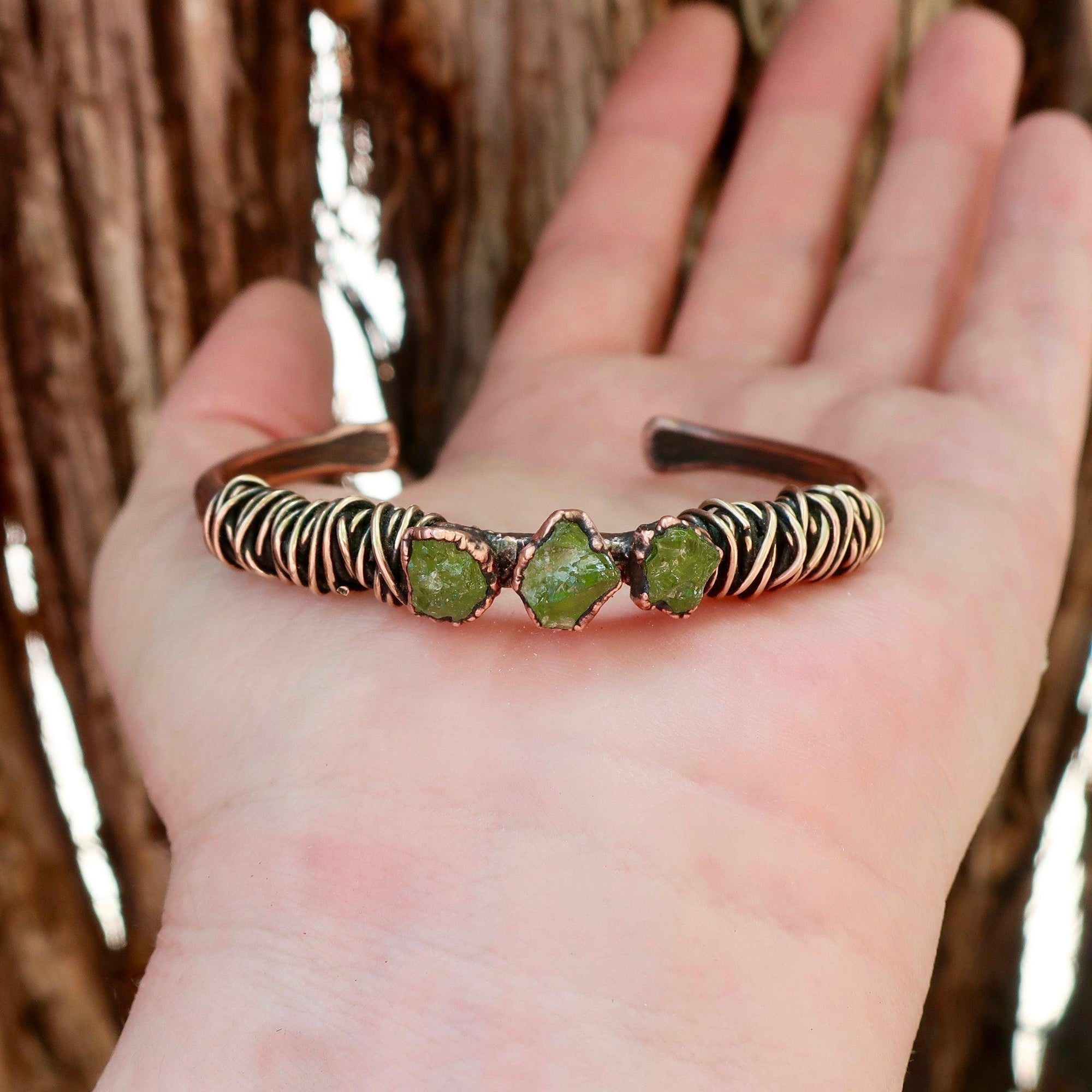 Raw Peridot Copper Cuff - August Stone | Handmade by Blackbird &amp; Sage